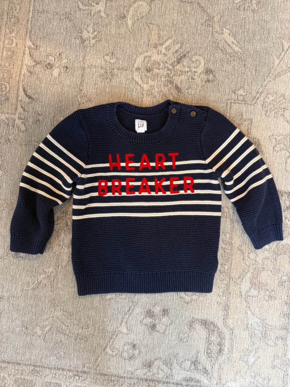 GAP Baby Navy Knit Sweater with Cream Label Detail